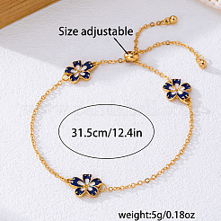 Blue Flower Alloy Enamel Link Chain Slider Anklets for Women&nbsp;FS-WG65877-01