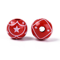 Christmas Spray Painted Schima Wood Beads&nbsp;WOOD-T032-35E