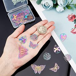 32Pcs 4 Style Ion Plating(IP) 201 Stainless Steel Filigree Pendants&nbsp;STAS-NB0001-20
