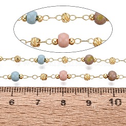 Handmade Brass & Glass Beaded Link Chains&nbsp;CHC-Q021-02B-G