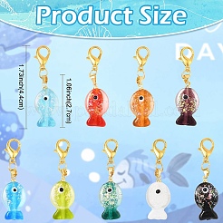 9Pcs Handmade Dichroic Foil Lampwork Pendant Decorations&nbsp;HJEW-YW00254