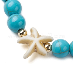 Round Synthetic Turquoise Beaded Stretch Bracelets&nbsp;BJEW-JB10276-02