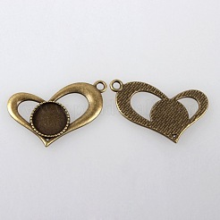 Vintage Tibetan Style Alloy Open Heart Pendant Cabochon Bezel Settings&nbsp;X-TIBEP-M018-106AB-NF