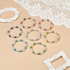 7Pcs 7 Color Cat Eye & Lampwork Evil Eye Round Beaded Stretch Bracelets&nbsp;BJEW-JB08880