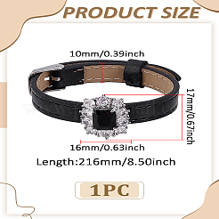1Pc Adjustable PU Leather Pave Cubic Zirconia Bracelets for Women&nbsp;BJEW-LP0003-41A
