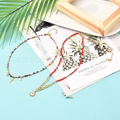 Evil Eye Beads Glass Seed Beaded Necklaces Sets&nbsp;NJEW-JN03722-02