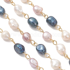 Nuggets Natural Cultured Freshwater Pearl Handmade Beaded Chains&nbsp;AJEW-JB01535