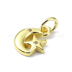 Moon Theme Brass Micro Pave Clear Cubic Zirconia Charms&nbsp;KK-H475-57G-05
