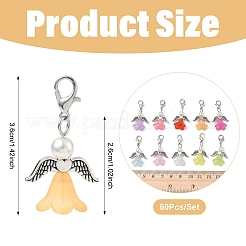 60Pcs 10 Colors Angel Acrylic & Glass Pearl & Alloy Pendant Decorations&nbsp;HJEW-YW00551