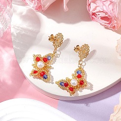 Glass Seed Beads Butterfly Stud Earrings&nbsp;EJEW-MZ00271-01