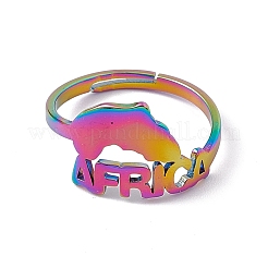 Ion Plating(IP) 201 Stainless Steel Africa Map Adjustable Ring for Women&nbsp;RJEW-C045-10M
