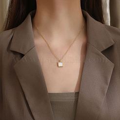Natural Shell Square Pendant Necklace with Stainless Steel Chains&nbsp;TM4742-1