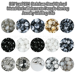 DIY Alloy & Round Natural White Jade & Obsidian & Crackle Agate & Synthetic Howlite Beads Couple Bracelets Jewelry Making Kits&nbsp;DIY-FS0007-49