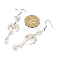 Natural Rose Quartz Chips Tassel Dangle Earrings&nbsp;EJEW-TA00260-04