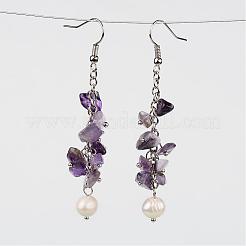 Natural Gemstone Beaded Dangle Cluster Earrings&nbsp;EJEW-JE02039