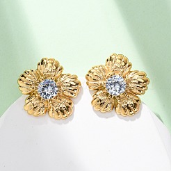 304 Stainless Steel Rhinestone Stud Earrings&nbsp;EJEW-R027-03G