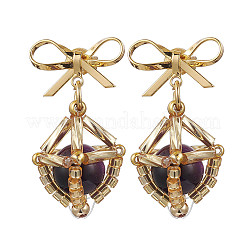 Natural Tiger Eye Bowknot Dangle Stud Earrings&nbsp;EJEW-MZ00348-04