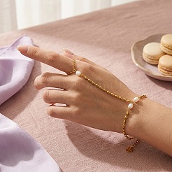 Natural Freshwater Pearl 304 Stainless Steel Rice Bead Hand Chain Ring Bracelets for Women&nbsp;PW2633