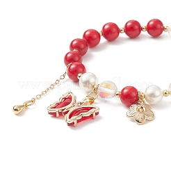 Round Natural Mashan Jade & Shell Pearl Beaded Stretch Bracelet&nbsp;BJEW-TA00191-03