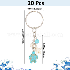 20Pcs Turtle with Starfish Synthetic Turquoise Pendant Keychains&nbsp;KEYC-CP0001-47A