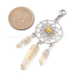 Alloy Woven Net/Web with Natural Yellow Quartz Pendants Decorations&nbsp;HJEW-TA00194-01