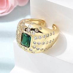 Brass Micro Pave Cubic Zirconia Cuff Open Rings for Women&nbsp;RJEW-L343-03G-04
