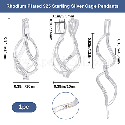 1Pc Rhodium Plated 925 Sterling Silver Cage Pendants&nbsp;STER-BBC0007-18B