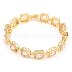 Square Brass Micro Pave Clear Cubic Zirconia and Glass Link Chain Bracelets&nbsp;BJEW-T025-04G-04
