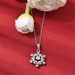 Christmas Snowflake Brass Micro Pave Cubic Zirconia Pendants Necklaces&nbsp;NJEW-L468-01P-A01