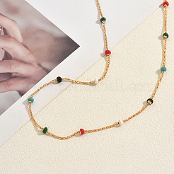 Stainless Steel Enamel Colorful Rondelle Popcorn Chain Long Necklaces for Women&nbsp;OU3594