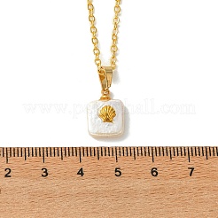 Summer Natural Baroque Keshi Pearl & Alloy Shell Slice Square Pendant Brass Cable Chain Necklaces&nbsp;NJEW-JN06048