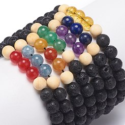 7Pcs 7 Style Natural Lava Rock & Wood  Beads & Mixed Gemstone Braided Bead Bracelets Set&nbsp;BJEW-JB08836