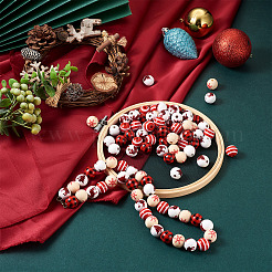 100Pcs 5 Style Christmas Themed Dyed Natural Wooden Beads&nbsp;WOOD-BT0001-07