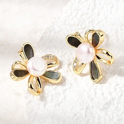 Brass Micro Pave Cubic Zirconia Stud Earrings&nbsp;AJEW-H158-04G