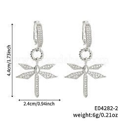 Elegant Brass Clear Cubic Zirconia Dragonfly Hoop Earrings&nbsp;FN5869-2