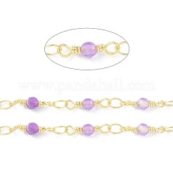 Brass & Natural Amethyst Handmade Beaded Chain&nbsp;CHC-D029-15G-09