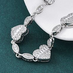 Heart & Horse Eye Brass Micro Pave Clear Cubic Zirconia Link Chain Bracelets for Women&nbsp;BJEW-G740-03P