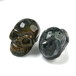Halloween Natural Moss Agate Skull Figurines&nbsp;DJEW-L021-01A