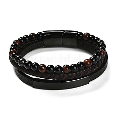 Natural Tiger Eye & Glass Round Beaded Bracelets&nbsp;BJEW-G732-02B