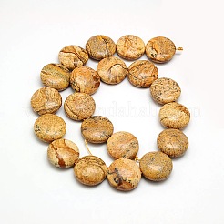Natural Flat Round Picture Jasper Beads Strands&nbsp;G-L246-17