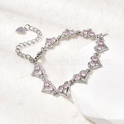 Heart Brass Micro Pave Cubic Zirconia Link Chain Bracelets&nbsp;BJEW-L715-01P-02