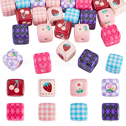 24Pcs 8 Styles Opaque Printed Acrylic Beads&nbsp;MACR-TA0002-75