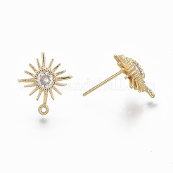 Brass Micro Clear Cubic Zirconia Stud Earring Findings&nbsp;KK-R132-064-NF