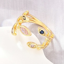 Brass Pave Cubic Zirconia Cuff Open Rings&nbsp;CU-CBACDF6-09G-02