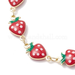 Brass Enamel Red Strawberry Link Chain Bracelet Makings&nbsp;AJEW-JB01420