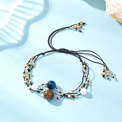 Natural White Jadee & Grade AB Tiger Eye & Tiger Eye & Nylon Thread Adjustable Multi-strand Bracelets&nbsp;BJEW-MZ00238-03