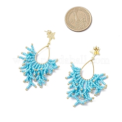 3 Pairs Handmade Glass Seed Beads Dangle Stud Earrings&nbsp;EJEW-MZ00564