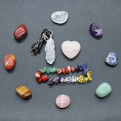 Tumbled and Heart Stone & Bracelet & Necklace Mixed Natural Gemstone Healing Stones Set&nbsp;X1-PW-WG44401-01