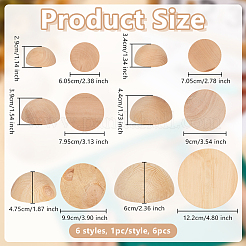6Pcs 6 Styles Wood Half Round Cover for Modeling Tools&nbsp;WOOD-OC0004-35