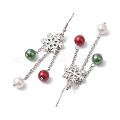 Glass with Alloy Enamel Snowflake Charm Dangle Earrings for Women&nbsp;EJEW-TA00559